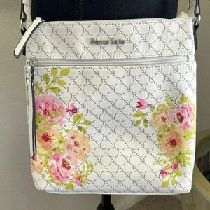 Franco Sarto Women’s Monogram Floral White Vegan Crossbody Purse Bag Wedding